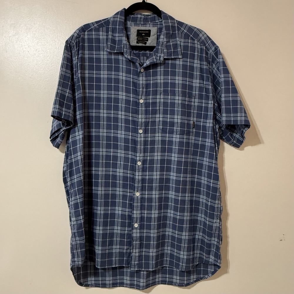 Quiksilver Men's Blue Grey Button-Up Short Sleeve Plaid Shirt XL Barn‎ Western